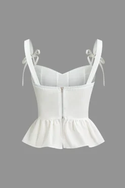 MICAS Corset & Bustier Tops|Tank Tops & Cami-Bow-Tie Straps Peplum Corset Top WHITE