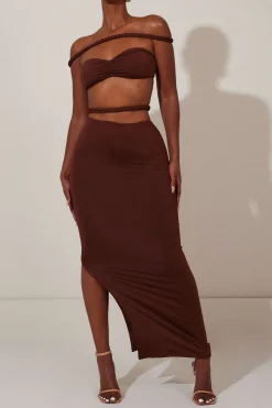 MICAS Maxi Dresses-Braids Bare Shoulder Cut Out Maxi Dress