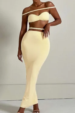 MICAS Maxi Dresses-Braids Bare Shoulder Cut Out Maxi Dress