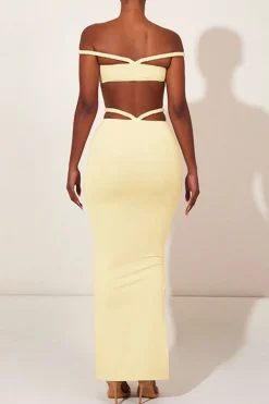 MICAS Maxi Dresses-Braids Bare Shoulder Cut Out Maxi Dress