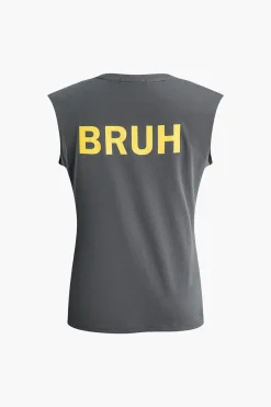 MICAS T-Shirts-Bruh Print Sleeveless T-shirt GRAY