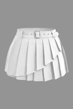 MICAS Skirts-Buckle Layer Pleated Mini Skirt