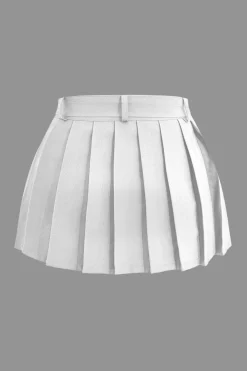 MICAS Skirts-Buckle Layer Pleated Mini Skirt