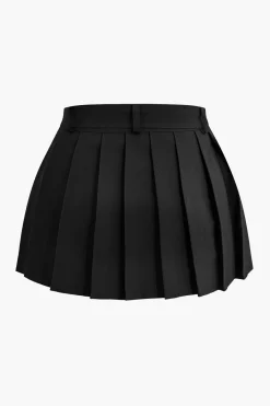 MICAS Skirts-Buckle Layer Pleated Mini Skirt