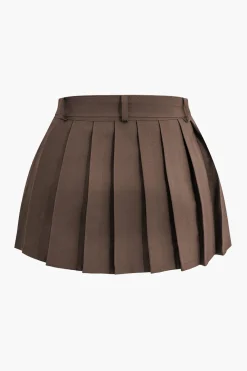 MICAS Skirts-Buckle Layer Pleated Mini Skirt