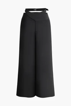 MICAS Pants-Buckle Wide Leg Pants BLACK