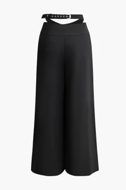MICAS Pants-Buckle Wide Leg Pants BLACK