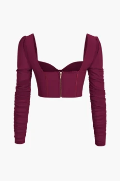 MICAS Long Sleeve Tops|Long Sleeves Tops-Bustier Mesh Patchwork Long Sleeve Top