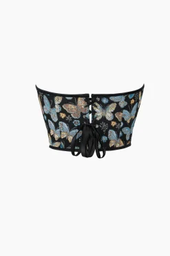 MICAS Tube Tops-Butterfly Jacquard Tie-Up Tube Top BLACK