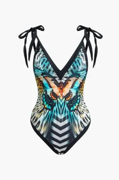 MICAS Swimwear-Butterfly Pattern Tummy Control One-Piece Swimsuit And Cover Up Set BLACK