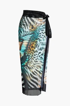 MICAS Swimwear-Butterfly Pattern Tummy Control One-Piece Swimsuit And Cover Up Set BLACK