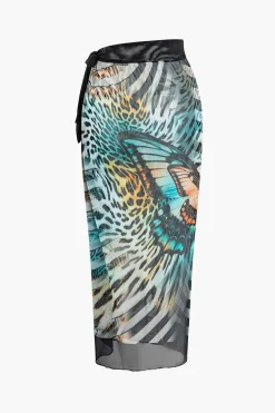 MICAS Swimwear-Butterfly Pattern Tummy Control One-Piece Swimsuit And Cover Up Set BLACK