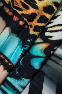 MICAS Swimwear-Butterfly Pattern Tummy Control One-Piece Swimsuit And Cover Up Set BLACK