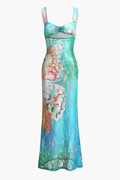 MICAS Maxi Dresses-Butterfly Print Cut Out Mesh Strap Maxi Dress SKY BLUE