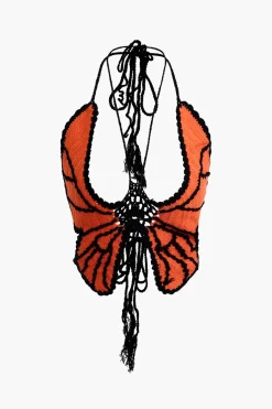 MICAS Knit Sets-Butterfly Tie Halter Tank Top And Tassel Midi Skirt Set