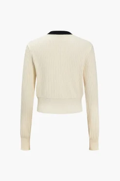 MICAS Knitwear|Knit Tops-Button Color Block Sweater Long-Sleeve Top