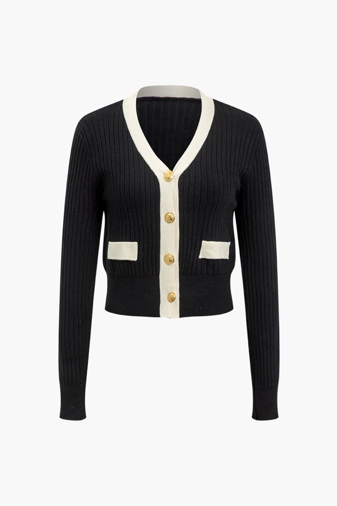 MICAS Knitwear|Knit Tops-Button Color Block Sweater Long-Sleeve Top