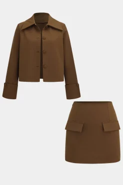 MICAS Skirt Sets-Button Detail Fake Pocket Skirt Set OLIVE
