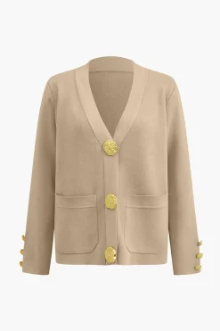 MICAS Knitwear|Knit Sets-Button Detail Knit Cardigan And Wide-Leg Pants Set