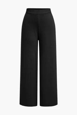 MICAS Knitwear|Knit Sets-Button Detail Knit Cardigan And Wide-Leg Pants Set