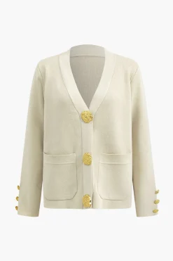 MICAS Knitwear|Knit Sets-Button Detail Knit Cardigan And Wide-Leg Pants Set