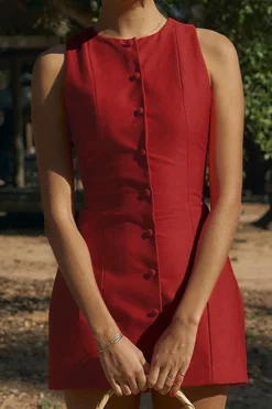 MICAS Mini Dresses-Button Front Sleeveless Mini Dress