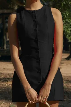 MICAS Mini Dresses-Button Front Sleeveless Mini Dress