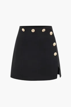 MICAS Skirts-Button High Waist Skirt BLACK