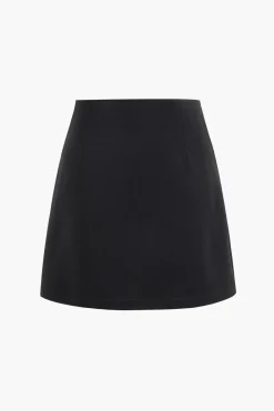 MICAS Skirts-Button High Waist Skirt BLACK