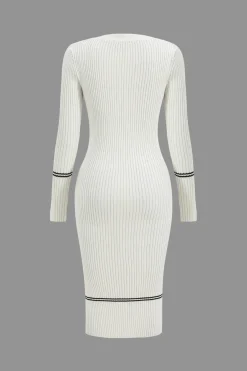 MICAS Long Sleeve Dresses|Knitwear-Button Knit Tie-Up Pocket Sweater Dress