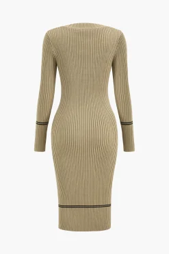 MICAS Long Sleeve Dresses|Knitwear-Button Knit Tie-Up Pocket Sweater Dress
