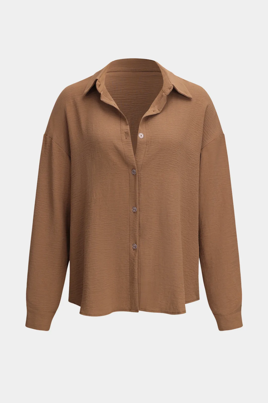 MICAS Pant Sets-Button Long Sleeve Shirt And Wide Leg Trousers Set TAN