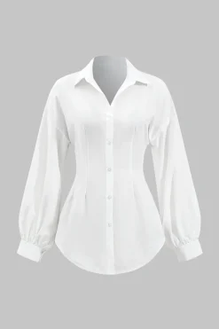 MICAS Long Sleeve Tops|Long Sleeves Tops-Button Long-Sleeve Shirt WHITE