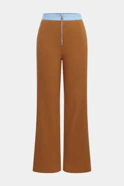 MICAS Pant Sets-Button Patchwork Long Sleeve Top And Zipper Trousers Set