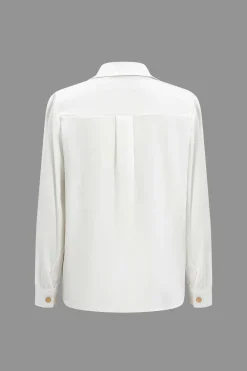 MICAS Long Sleeve Tops|Long Sleeves Tops-Button Pocket Long-Sleeve Shirt WHITE