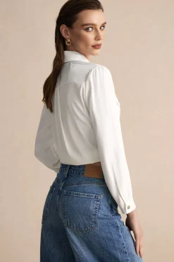 MICAS Long Sleeve Tops|Long Sleeves Tops-Button Pocket Long-Sleeve Shirt WHITE