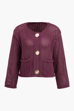 MICAS Outerwear|Knitwear-Button Round Neck Sweater Cardigan