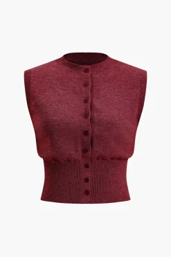 MICAS Knitwear|Knit Tops-Button Sweater Tank Top