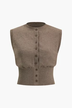 MICAS Knitwear|Knit Tops-Button Sweater Tank Top