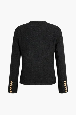 MICAS Outerwear|Blazers-Button Tweed Blazer BLACK