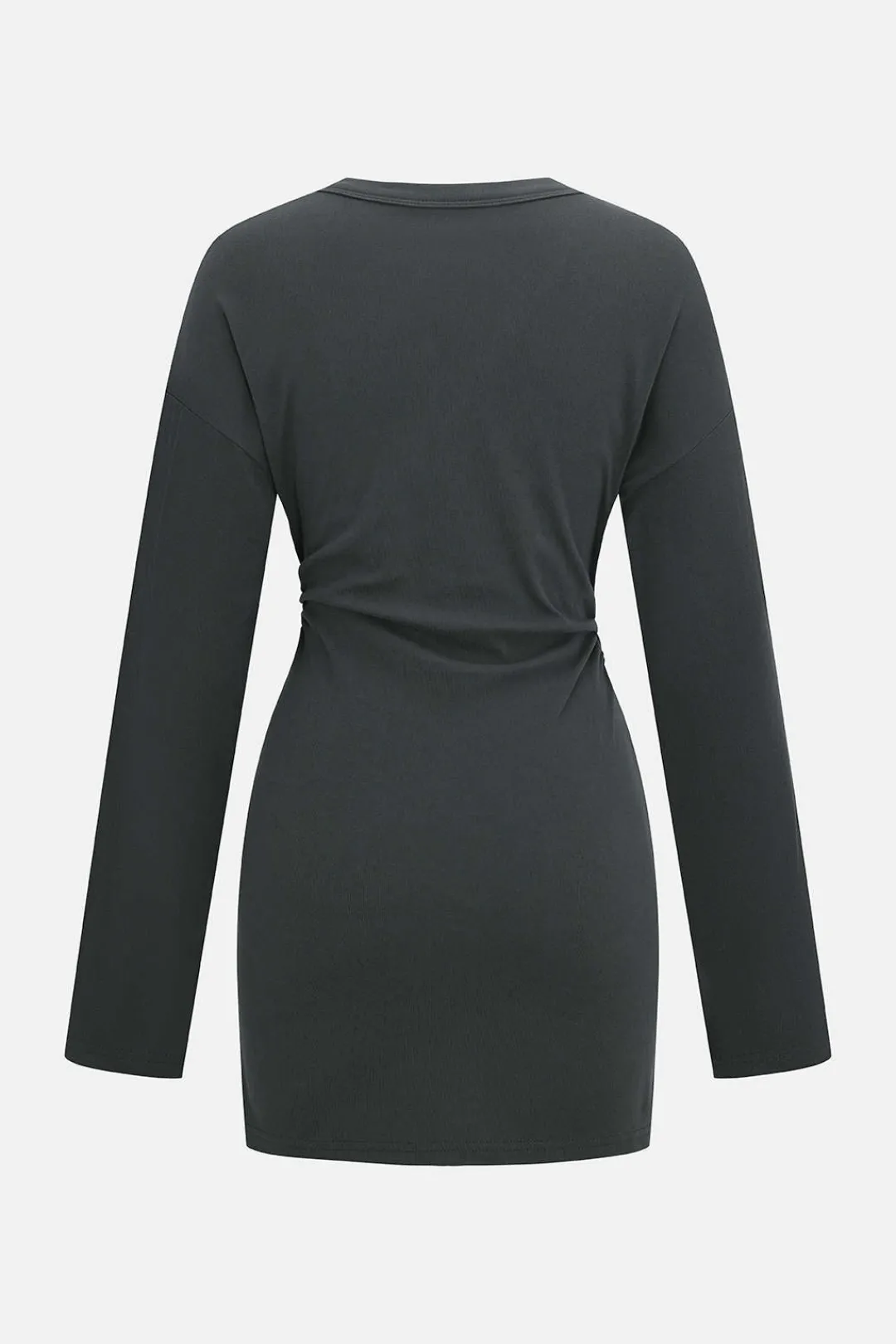 MICAS Mini Dresses|Long Sleeve Dresses-Button V-Neck Long Sleeve Mini Dress GRAY