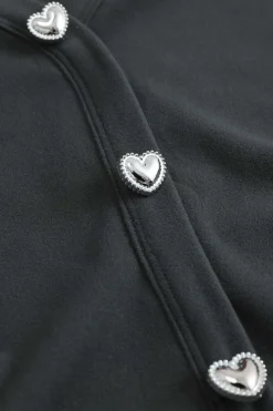 MICAS Mini Dresses|Long Sleeve Dresses-Button V-Neck Long Sleeve Mini Dress GRAY