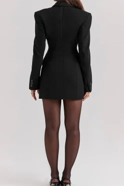 MICAS Long Sleeve Dresses|Mini Dresses-Button V-Neck Pocket Long Sleeve Mini Dress BLACK