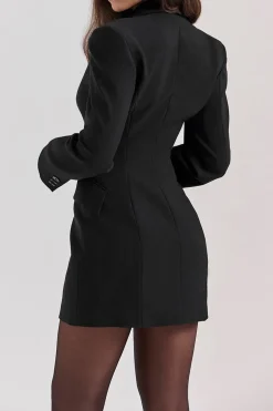 MICAS Long Sleeve Dresses|Mini Dresses-Button V-Neck Pocket Long Sleeve Mini Dress BLACK
