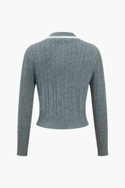 MICAS Knit Sets-Cable Knit Color Block Skirt Set GRAY