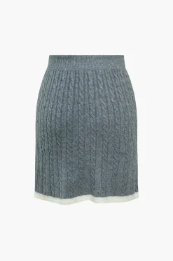 MICAS Knit Sets-Cable Knit Color Block Skirt Set GRAY