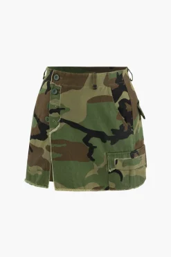 MICAS Skirts-Camo Frayed Hem Cargo Skirt