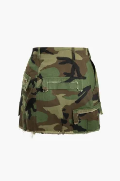 MICAS Skirts-Camo Frayed Hem Cargo Skirt