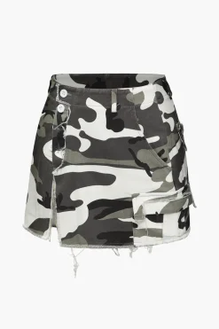 MICAS Skirts-Camo Frayed Hem Cargo Skirt