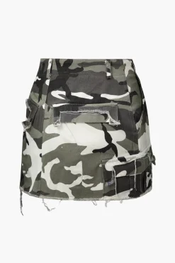 MICAS Skirts-Camo Frayed Hem Cargo Skirt